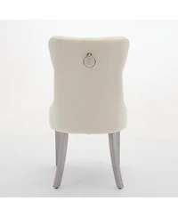 Flynama Set of 2 Mid-Century Velvet Tufted Dining Chairs, Solid Wood Leg Nailhead Trim 280lbs Weight Capacity