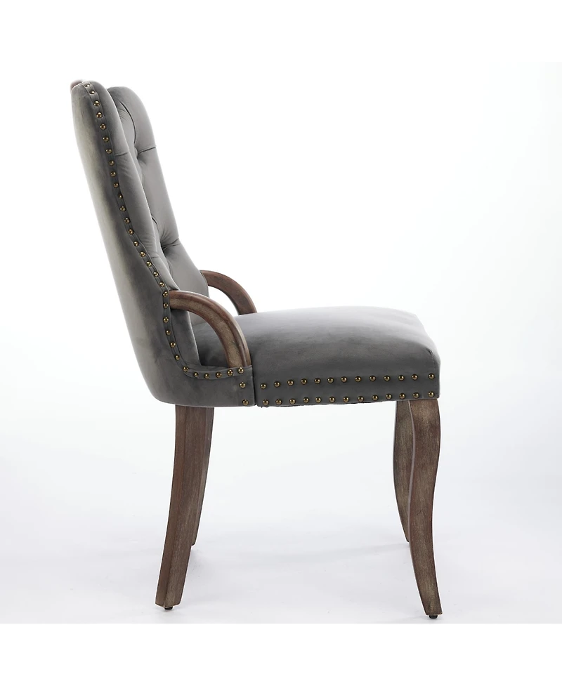 Flynama Set of 2 Hand Tufted Velvet, Solid Wood Handles Nail Curved Wood Legs Dining Chairs