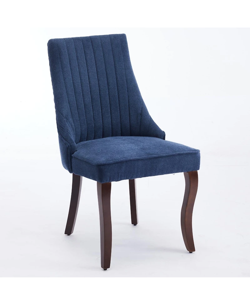 Flynama Set of 2 Rayon Flocking Linen High Back Curved Solid Wood Legs Adjustable Leveling Feet Dining Chairs