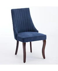 Flynama Set of 2 Rayon Flocking Linen High Back Curved Solid Wood Legs Adjustable Leveling Feet Dining Chairs