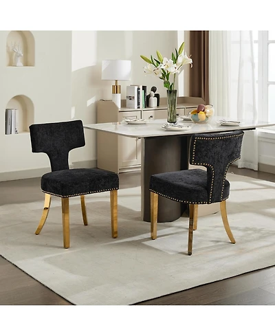 Flynama Set of 2 Mid-Century Farmhouse Dining Chairs, Copper Nail Curved Back Stainless Steel Legs 300lbs Capacity