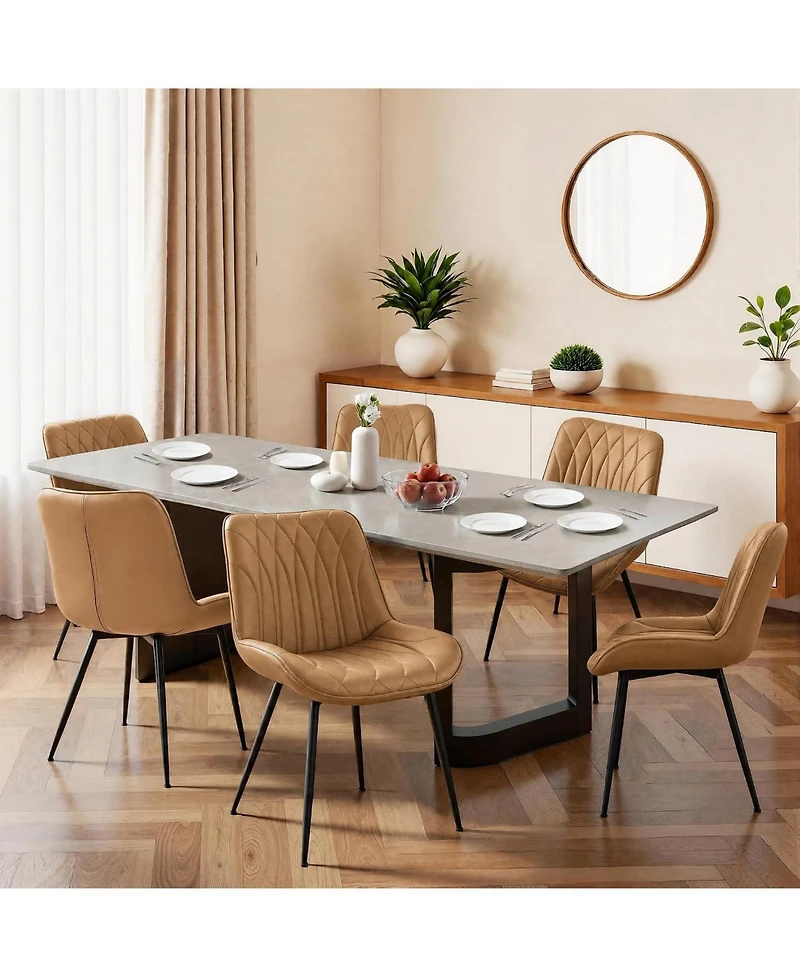 homfan Set of 4 Faux Leather Dining Chairs with Curved Backrest and Steel Legs