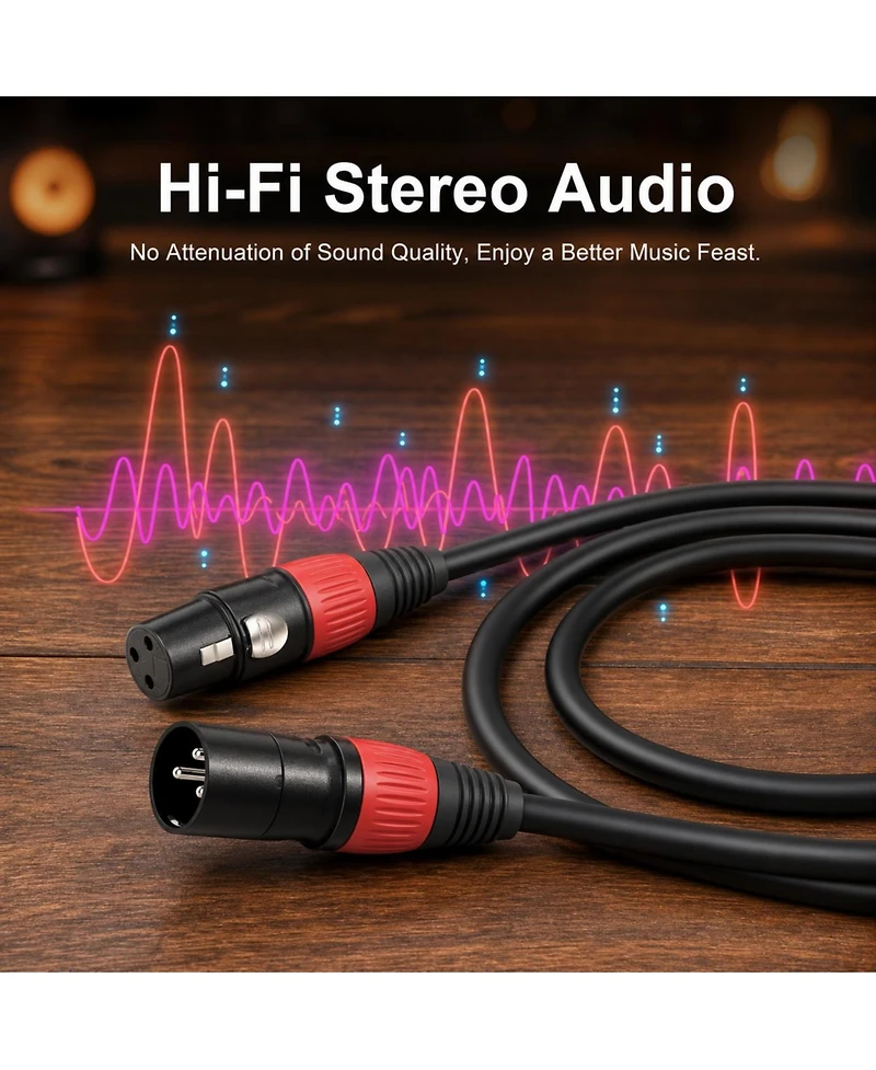 Lofree Color-Coded Xlr Microphone Cables Oxygen-Free Copper Conductors 25 ft., 6-Pack