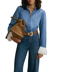 Mint Velvet Women's Denim Contrast Cuff Blouse