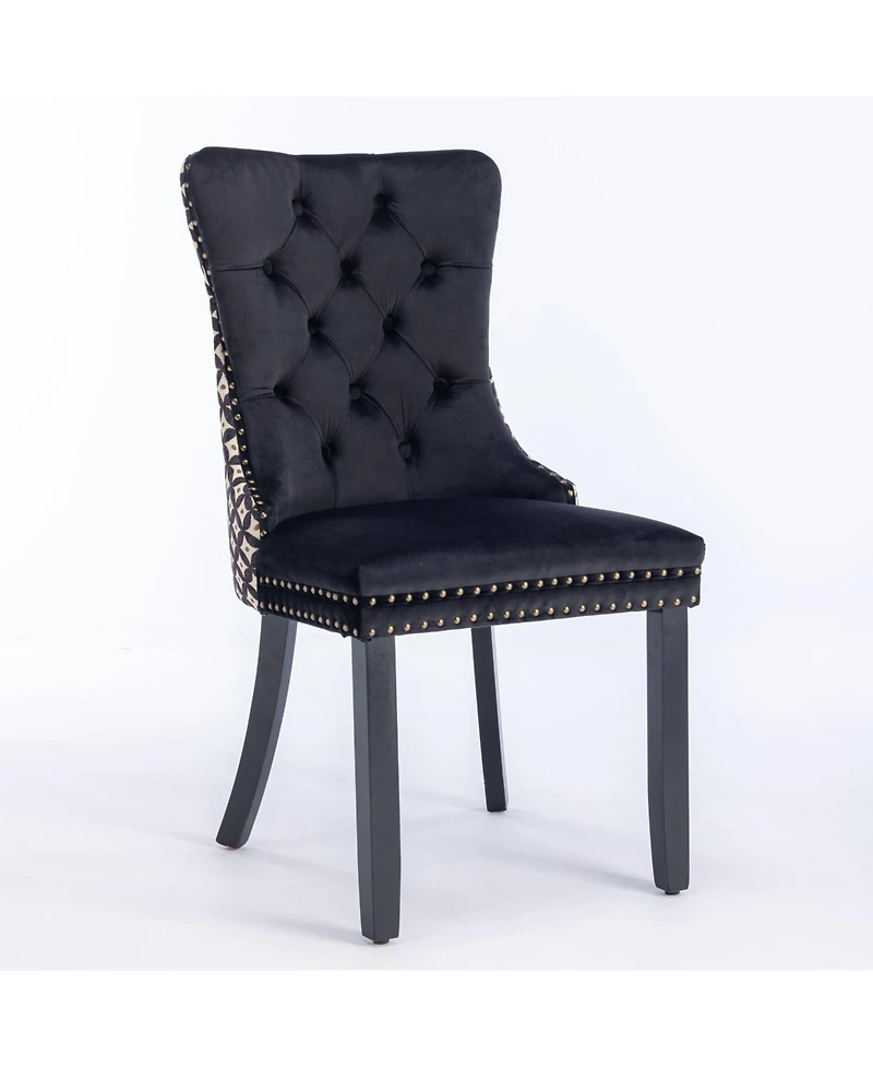 Flynama Set of 2 Patterned Velvet Dining Chairs, Solid Wood Nailhead Chairs with Adjustable Legs