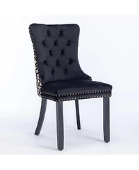 Flynama Set of 2 Patterned Velvet Dining Chairs, Solid Wood Nailhead Chairs with Adjustable Legs