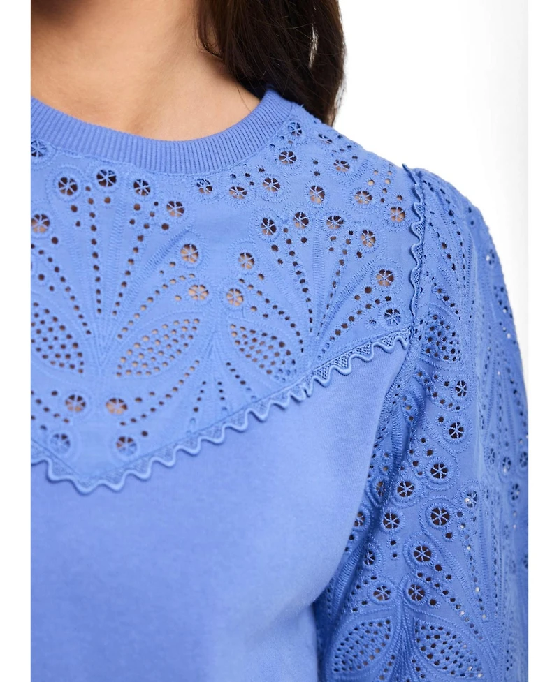Mint Velvet Women's Cotton-Blend Broderie Blouson-Sleeve Sweatshirt