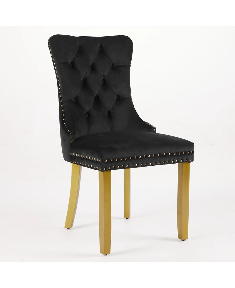 Flynama Set of 2 Velvet Mid-Century Dining Chairs, Lion Head Pull Ring Solid Wood Legs 280lbs Capacity