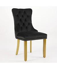 Flynama Set of 2 Velvet Mid-Century Dining Chairs, Lion Head Pull Ring Solid Wood Legs 280lbs Capacity