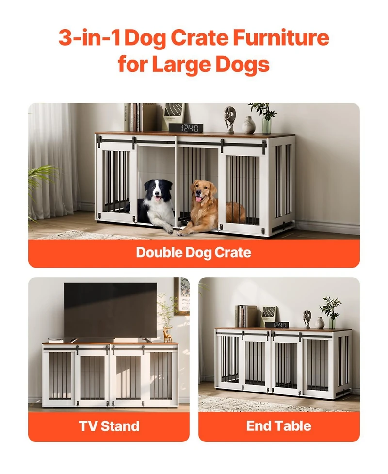 Vevor Dog Crate Furniture 72 in Indoor Wooden Dog Kennel with Tray Heavy Duty