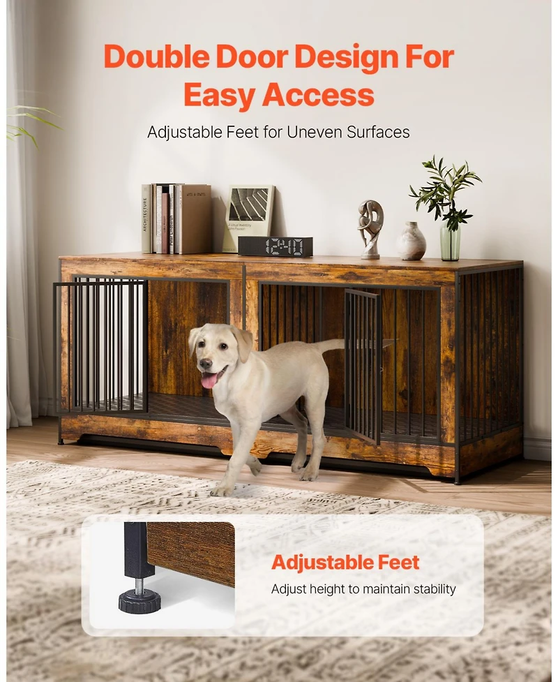Vevor Dog Crate Furniture 75 in Indoor Wooden Dog Kennel with Divider and Tray