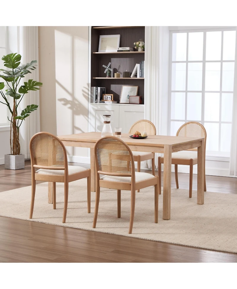 Flynama Set of 2 Rattan Back Linen Dining Chairs, Solid Wood Leg Teddy Cushion 275lbs Capacity
