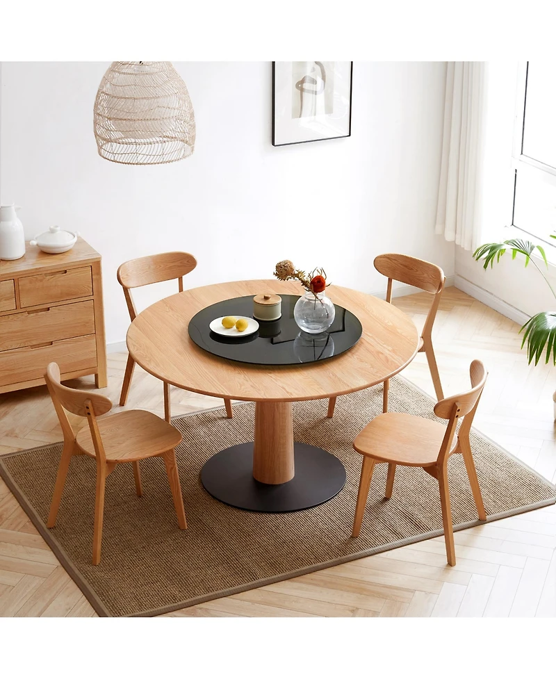 Flynama Set of 2 Solid Fas Grade North American Oak Dining Chairs, Unupholstered All-Solid Wood Side Chairs 46.5×54×80cm