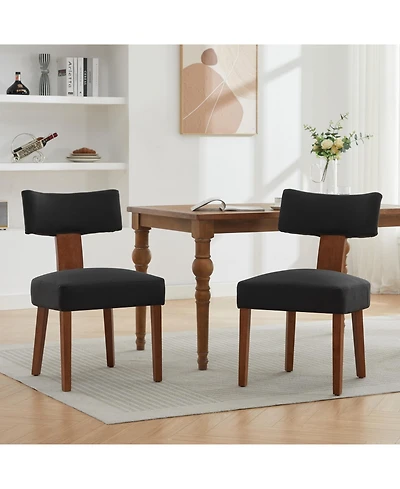 Flynama Set of 2 Linen Curved Wingback Dining Chairs, Rubber Wood Legs 250lbs Weight Limit