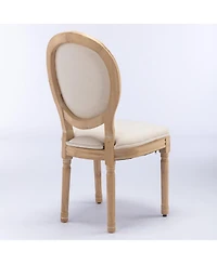 Flynama Set of 2 Carved Solid Wood Linen Dining Chairs, Antique Painted Frame 300 Lbs Weight Limit