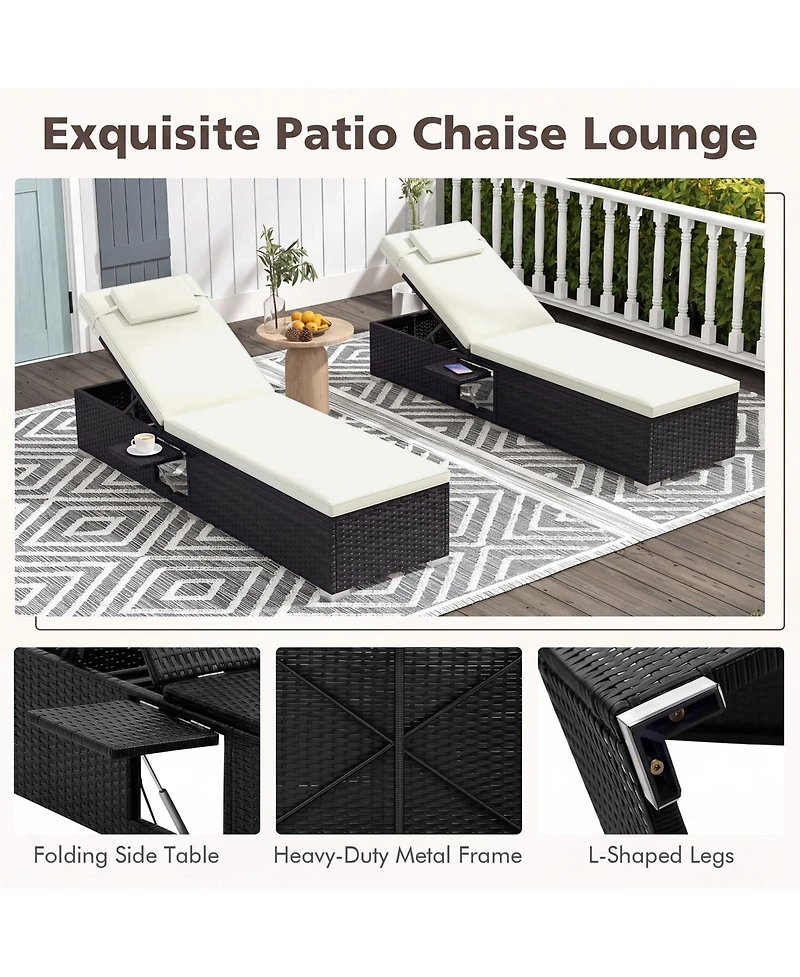 Gymax Patio Chaise Lounge With 6-level Backrest Comfy Seat Cushion and Headrest Backyard Mix