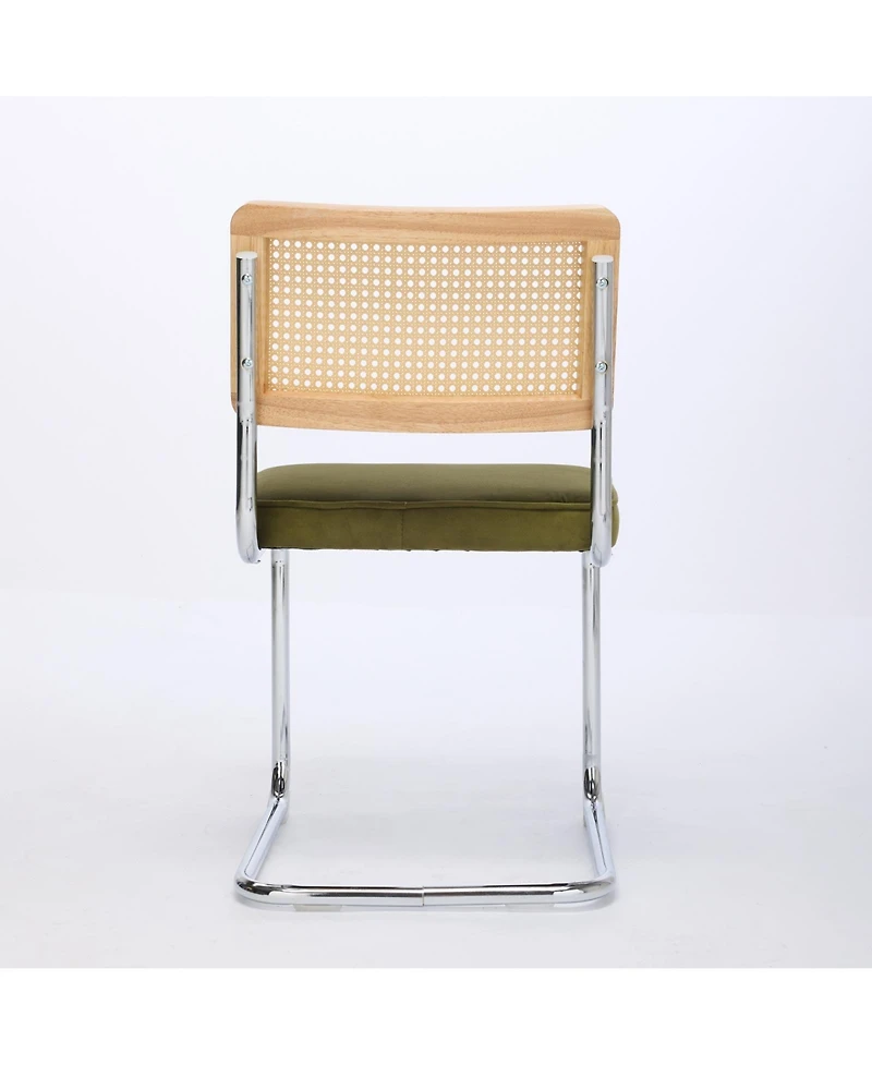 Flynama Mid Century Modern Dining Chairs Set of 2, Velvet Accent Chairs with Cane Back and Stainless Chrome Base