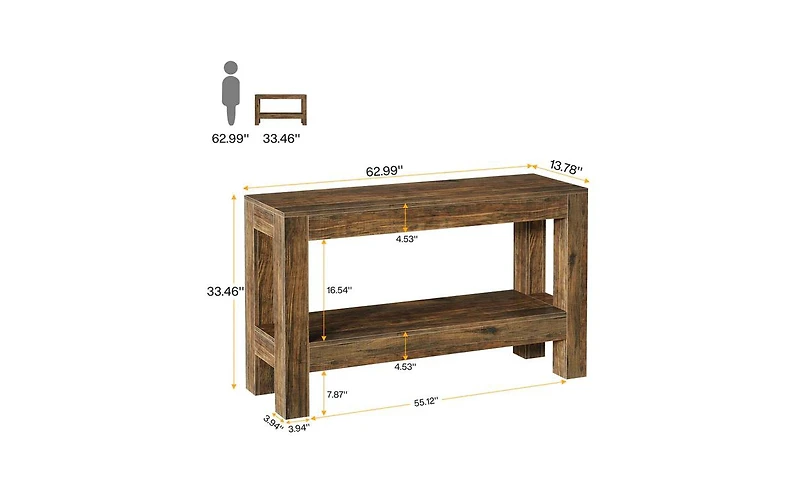 Slickblue 63" Farmhouse Console Table with 2-Tier Storage