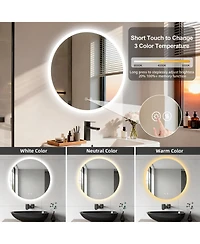 Luvodi 24" Round Led Bathroom Mirror with Lights Wall-Mounted Vanity Mirror