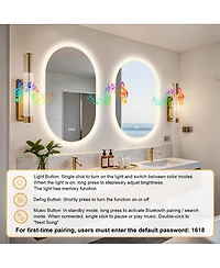 Luvodi Oval Led Bathroom Wall-Mounted with Bluetooth Speaker 35.4"x23.6" Vanity Mirror with Memory Function