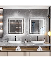 Luvodi 32"x32" Square Led Bathroom Mirror Illuminated Dimmable 3 Colors Backlit and Front Light Smart Touch