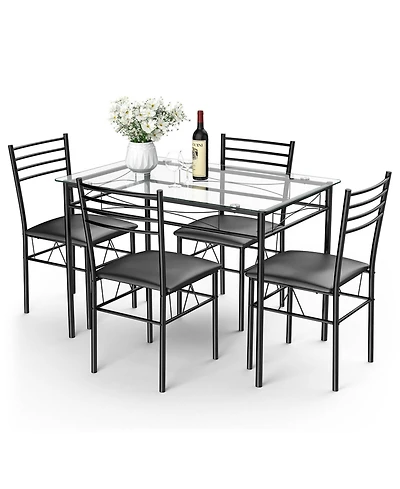 Mecale 5-Piece Dining Set with Glass Table and 4 Upholstered Chairs