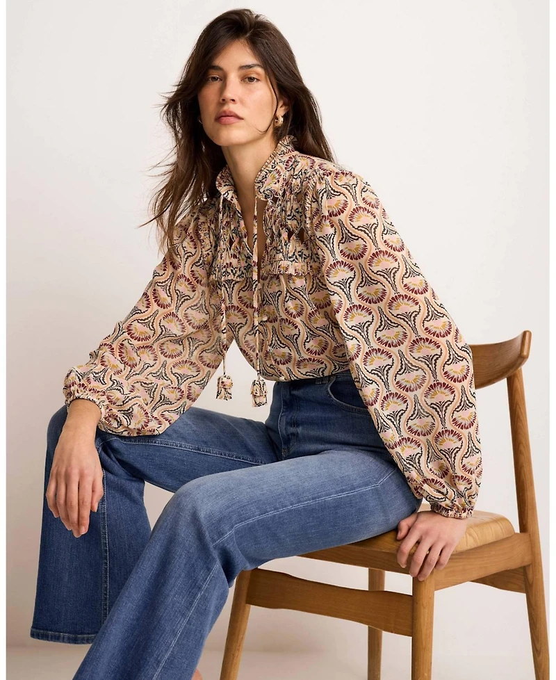 Mint Velvet Women's Floral-Print Ruffle-Trim Tie-Front Long-Sleeve Blouse