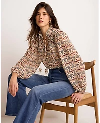 Mint Velvet Women's Floral-Print Ruffle-Trim Tie-Front Long-Sleeve Blouse