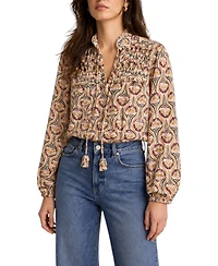 Mint Velvet Women's Floral-Print Ruffle-Trim Tie-Front Long-Sleeve Blouse