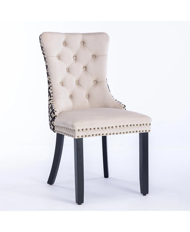 Flynama Set of 2 Patterned Velvet Dining Chairs, Solid Wood Chairs with Nailhead and Adjustable Feet