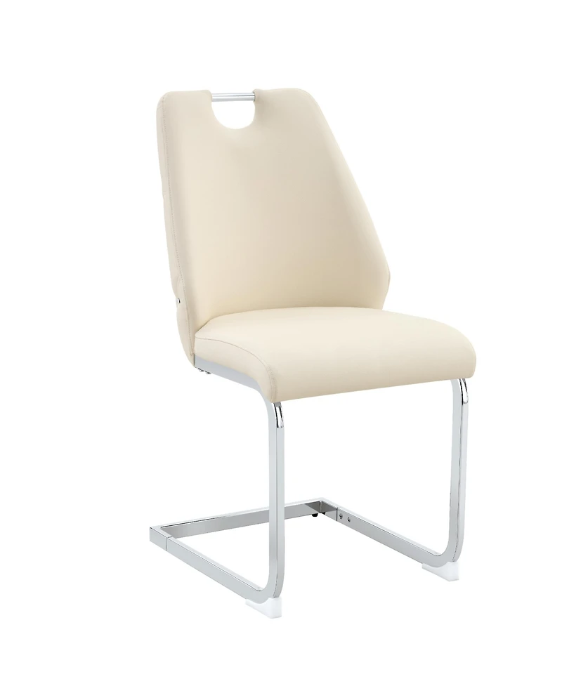 Flynama Set of 2 Pu Mesh Texture High Back Dining Chairs, Back Ring Chrome Pull Handle Solid Iron Frame