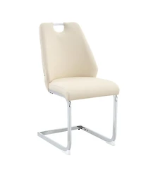 Flynama Set of 2 Pu Mesh Texture High Back Dining Chairs, Back Ring Chrome Pull Handle Solid Iron Frame