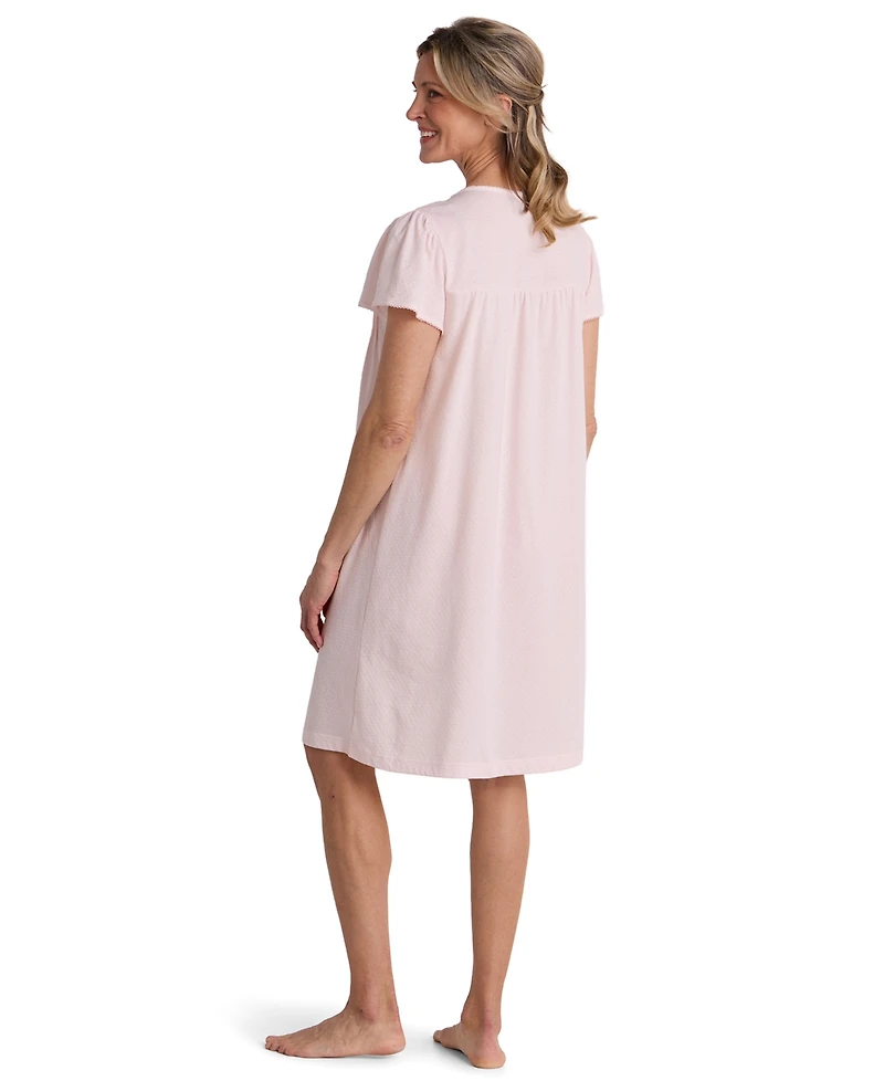 Miss Elaine Women's Silky-Knit Pointelle Lace-Trim Cotton-Blend Nightgown