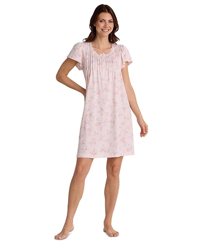 Miss Elaine Women's Cotton-Blend Short-Sleeve Floral-Print Nightgown