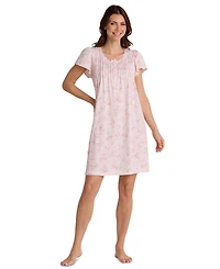 Miss Elaine Women's Cotton-Blend Short-Sleeve Floral-Print Nightgown