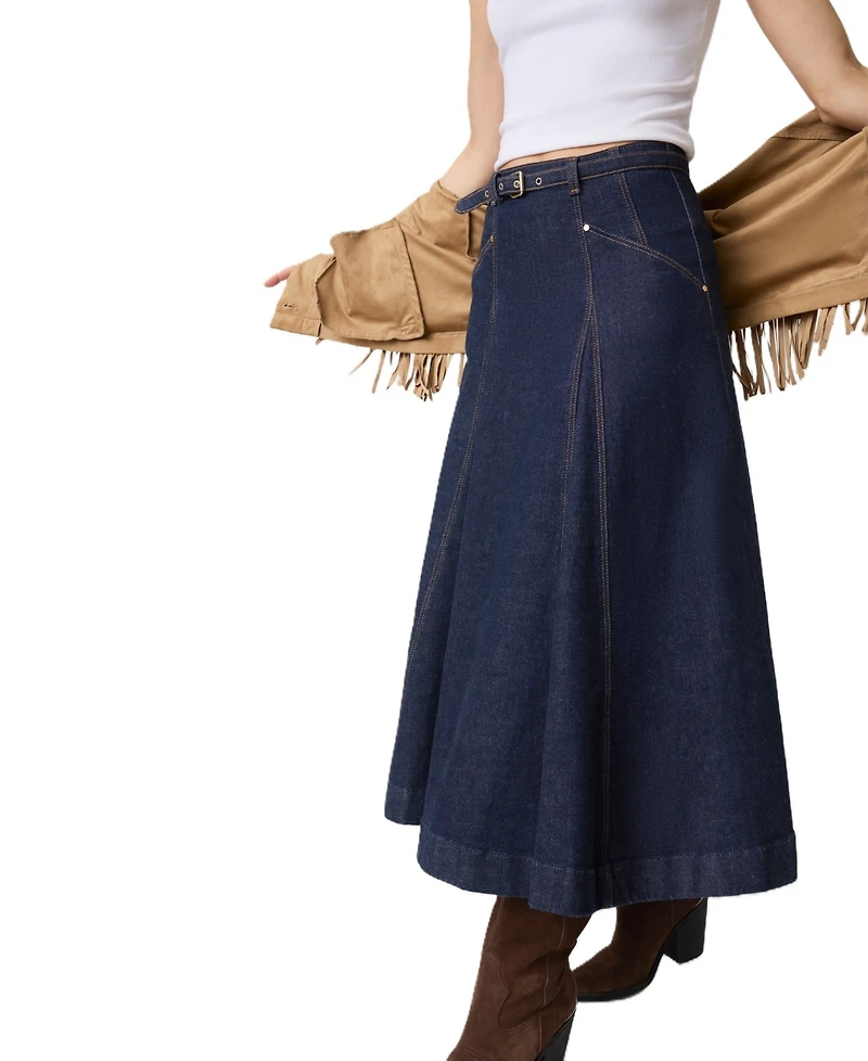 Guess Women's Rayne High-Waisted A-Line Midi Denim Skirt