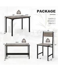 Mecale 4-Piece Rustic Dining Table Set with Storage Bench and 2 Chairs