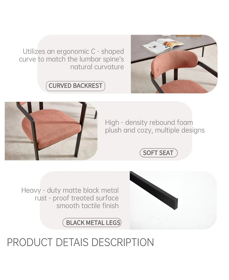 Flynama Set of 2 Mid-Century Boucle Tufted Dining Chairs, Metal Leg Kitchen Accent Chairs