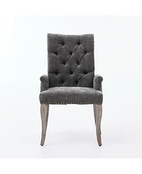 Flynama Upholstered Chenille Arm Dining Chair, Tufted Accent Chair with Curved Solid Wood Legs