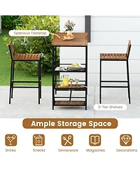 Mecale 3-Piece Outdoor Acacia Wood Bar Set with 3-Tier Storage Shelf