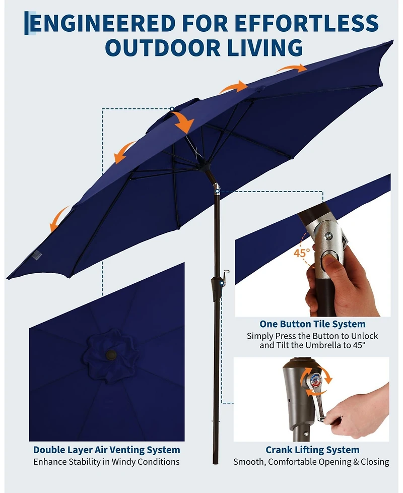 homfan 9Feet Outdoor Patio Umbrella - Push Button Tilt and Crank, 8 Rib Uv Waterproof Canopy for Garden, Pool