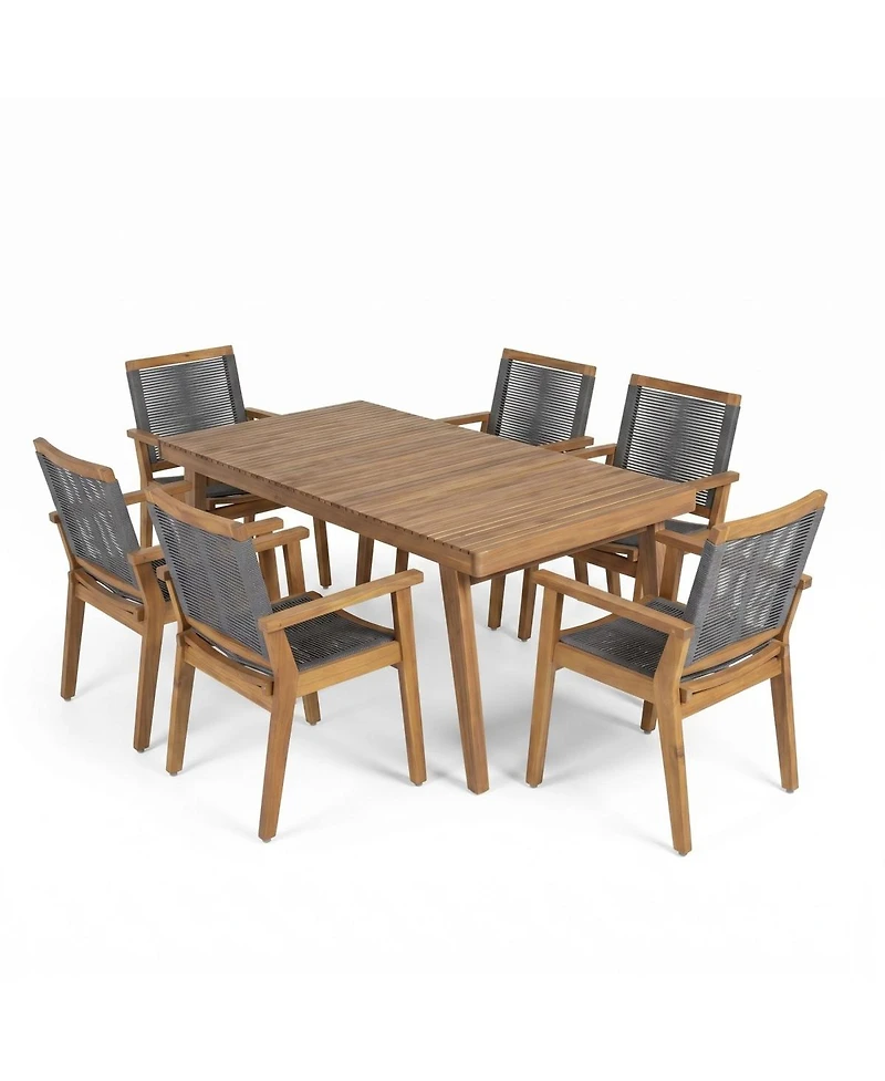 Asagikoiai 7 Piece Acacia Wood Outdoor Dining Set with 69" Dining Table and Rope Arm Chairs