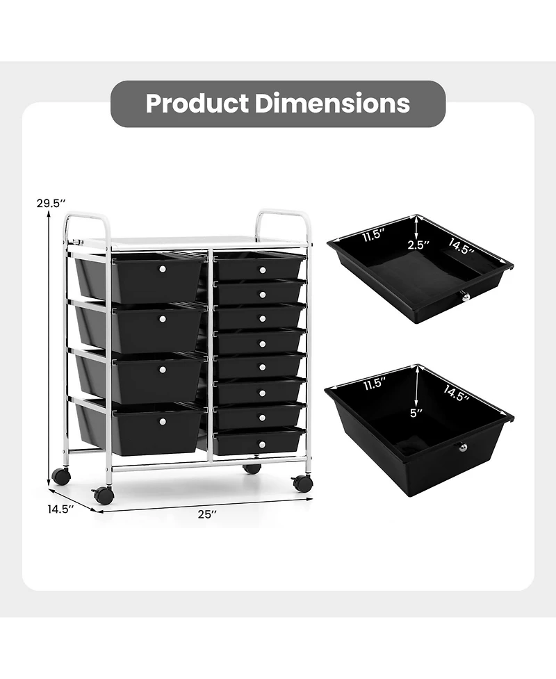 Mecale 12-Drawer Utility Rolling Cart with Punched Top Tray