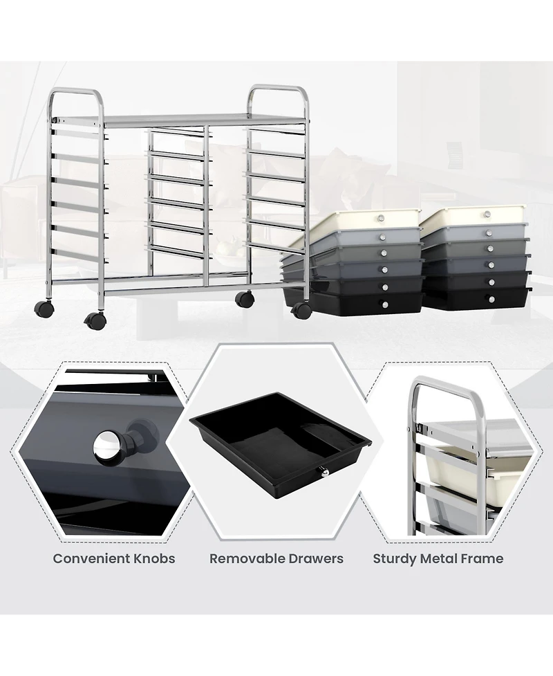 Mecale 12-Drawer Steel Frame Rolling Storage Cart