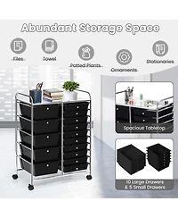 Mecale 15-Drawer Rolling Storage Cart with Top Shelf