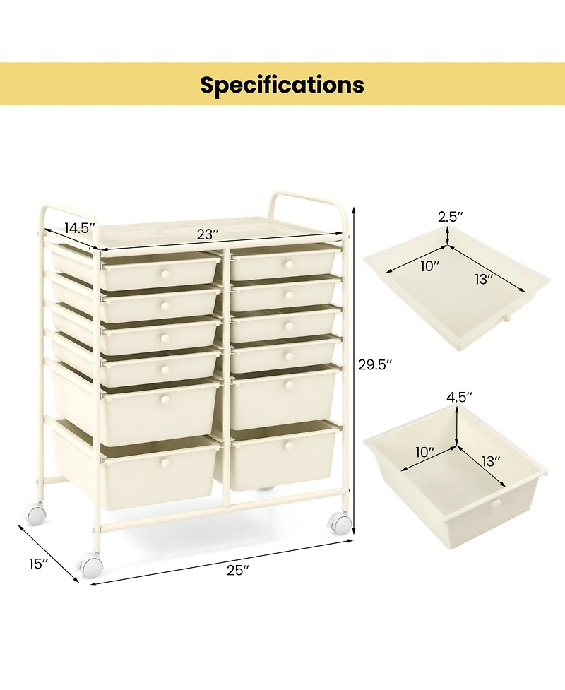 Mecale 12-Drawer Rolling Craft Storage Cart