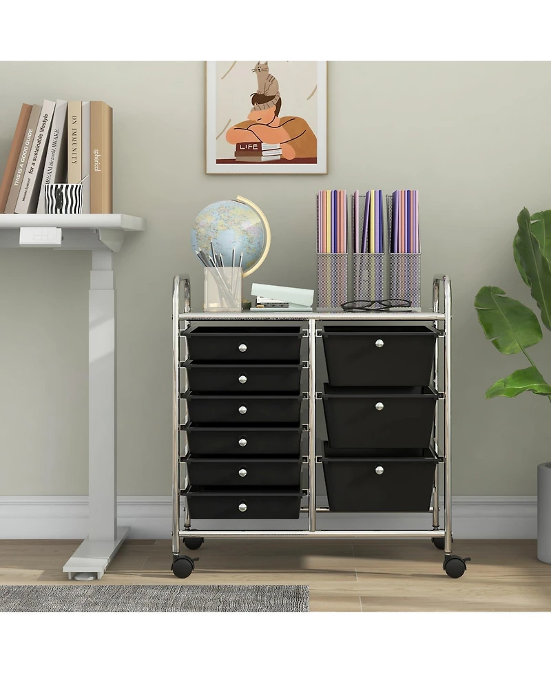 Mecale 9-Drawer Rolling Storage Cart with Wide Top Shelf