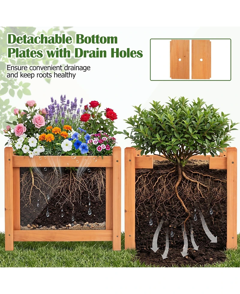 Gymax 2 Piece Outdoor Bench with Raised Garden Bed Fir Wood Planter Box with Spacious Seat