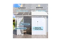 Aecojoy 12' x 8'Wall Mounted Hardtop Gazebo Lean to Metal Pergola with Curtains Netting Patio