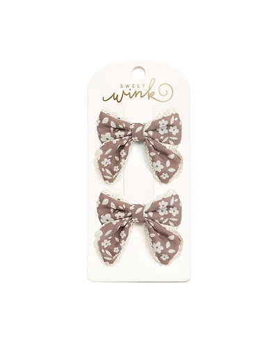 Sweet Wink Little and Big Girls Mocha Floral Lace Bow Clip Set
